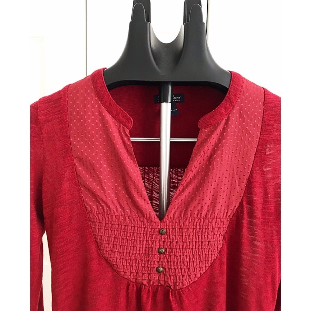 Lucky Brand Burgundy Pin-Tuck Henley Top | Size S - Picture 3 of 6